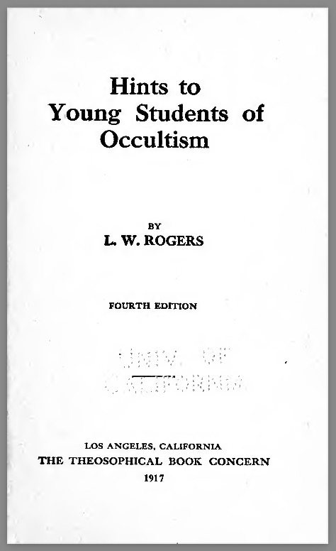 HintsToYoungStudentsOfOccultismLWRogers0