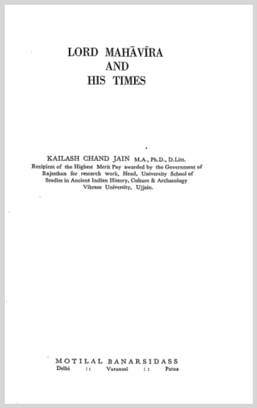LordMahaviraAndHisTimesKailashChandJainMotilalBanarsidass19743