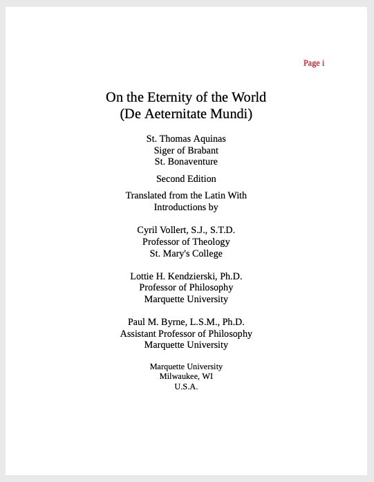 OnTheEternityOfTheWorldDeAeternitateMundiSaintThomasAquinas1